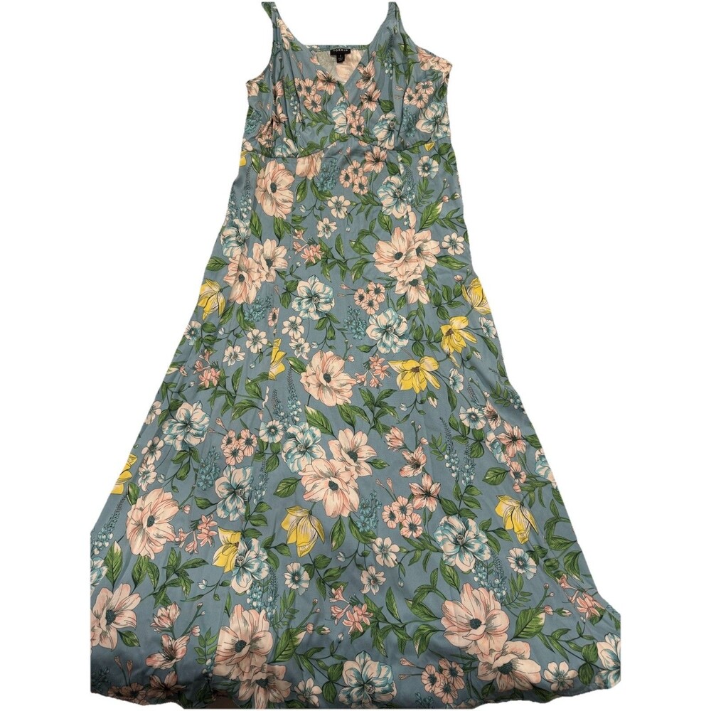 Torrid Maxi Dress Sleeveless Stretch Pockets Sz 1 Blue Floral